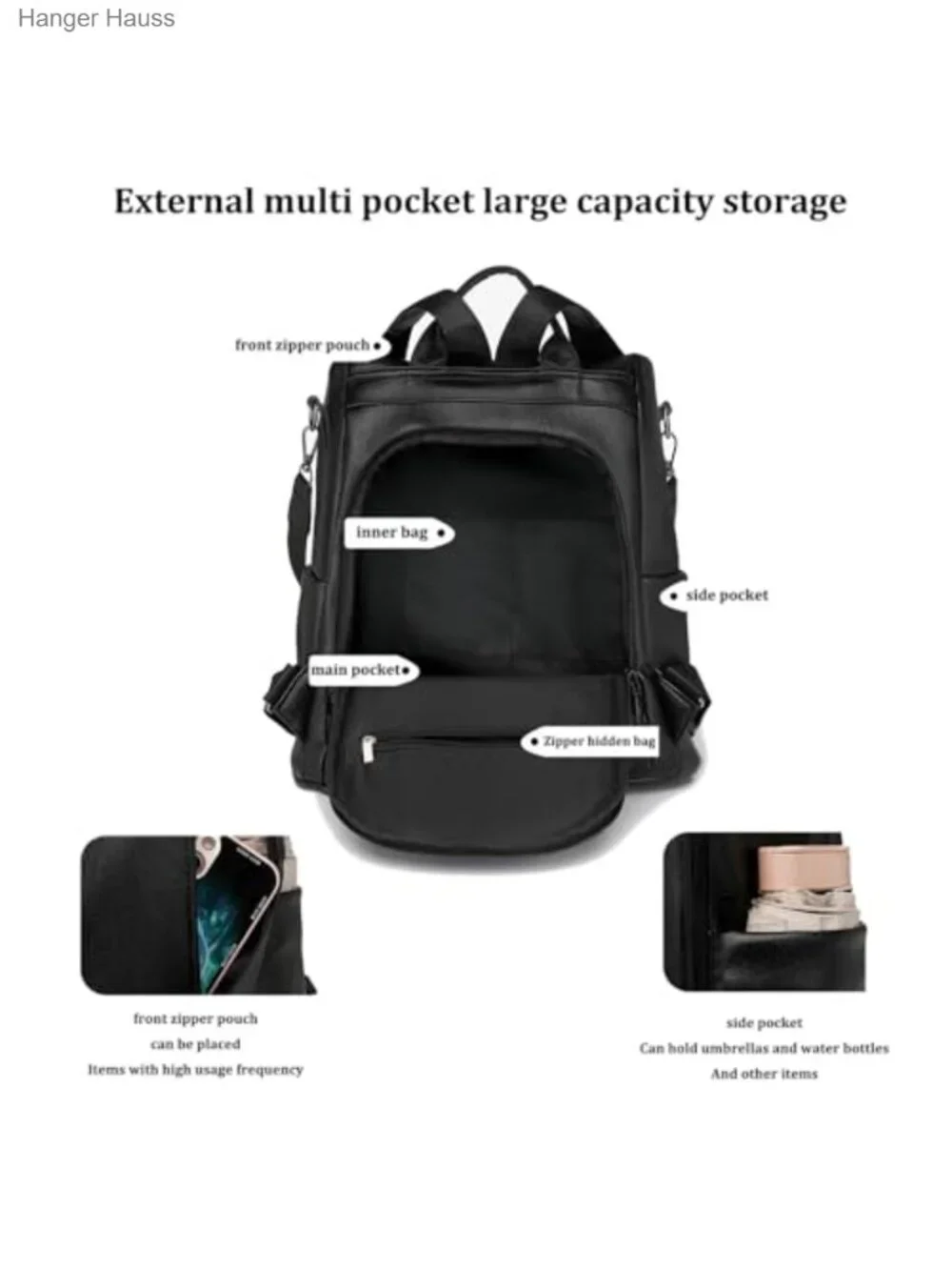 Women's Anti-theft PU Leather Backpack Purse, 3-Way Convertible Travel Rucksack
